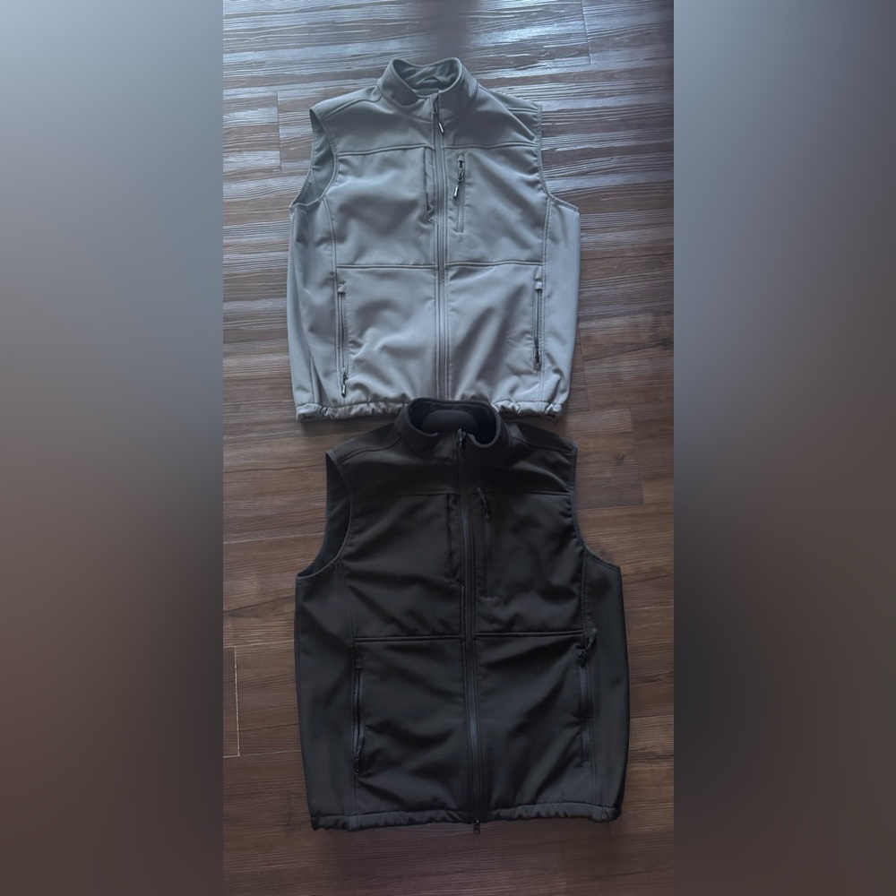 Men's Black and Grey Water Repellent Fleece line vests. Large men’s